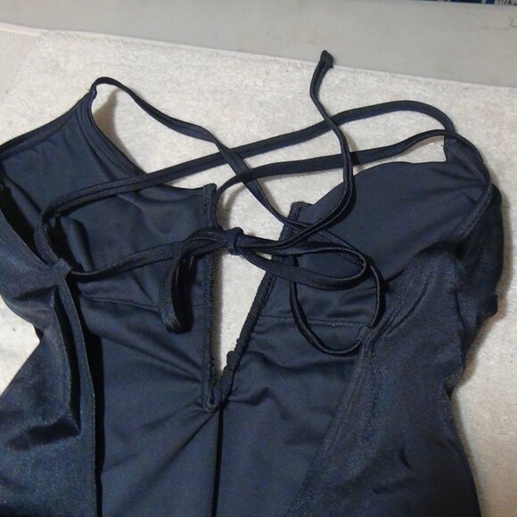 Shade & Shore Gray Extra Cheeky High Leg V-Wire Plunge Women's Swimsuit L XL 18 - Picture 9 of 16